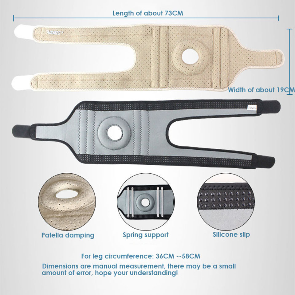 Aolikes 1 stk justerbar sportstrening elastisk knestøtteskinne knepute justerbar patella knebeskyttere hull knebeskyttelse