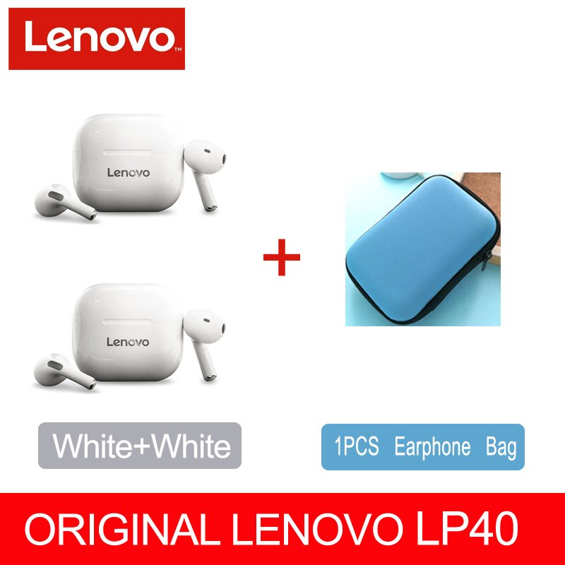 Lenovo LP40 Wireless Bluetooth Headphones V5.0 Touch Control Earphones Stereo HD Mic Talking with 300mAh Battery IPX5 Waterproof: LP40 2 White 1 Case