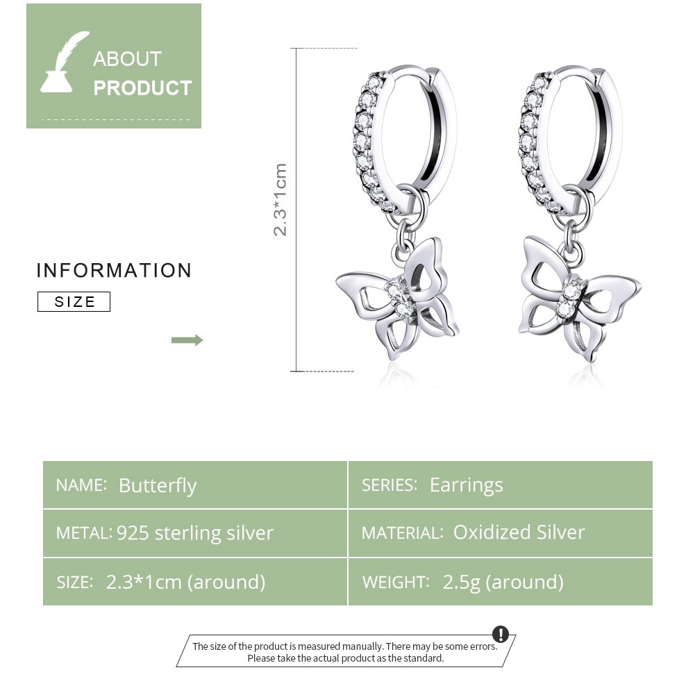 Wostu ægte 925 sterling sølv sommerfugl hoop øreringe klare zirkon øreringe til kvinder bryllup unikke smykker cqe 833