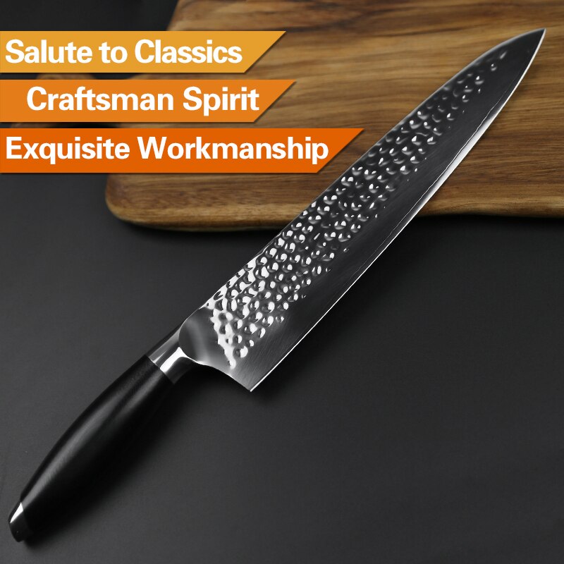 XINZUO 10&#39;&#39; inch Chef Knife High Carbon 3 Layers 440C Forge Kitchen Knives Stainless Steel Meat Knife G10 Handle