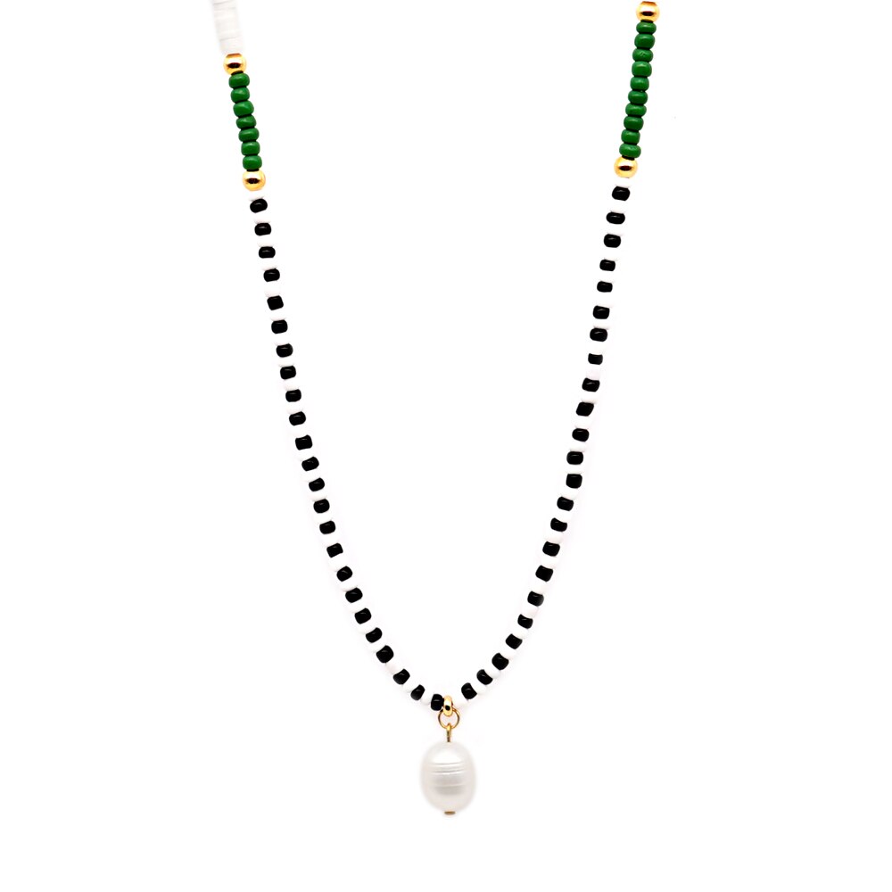 Go2 boho zoetwaterparel kettingen voor dames, colliers, sieraden, heishi kralen, choker, zwart-witte kettingen, collier femme boho