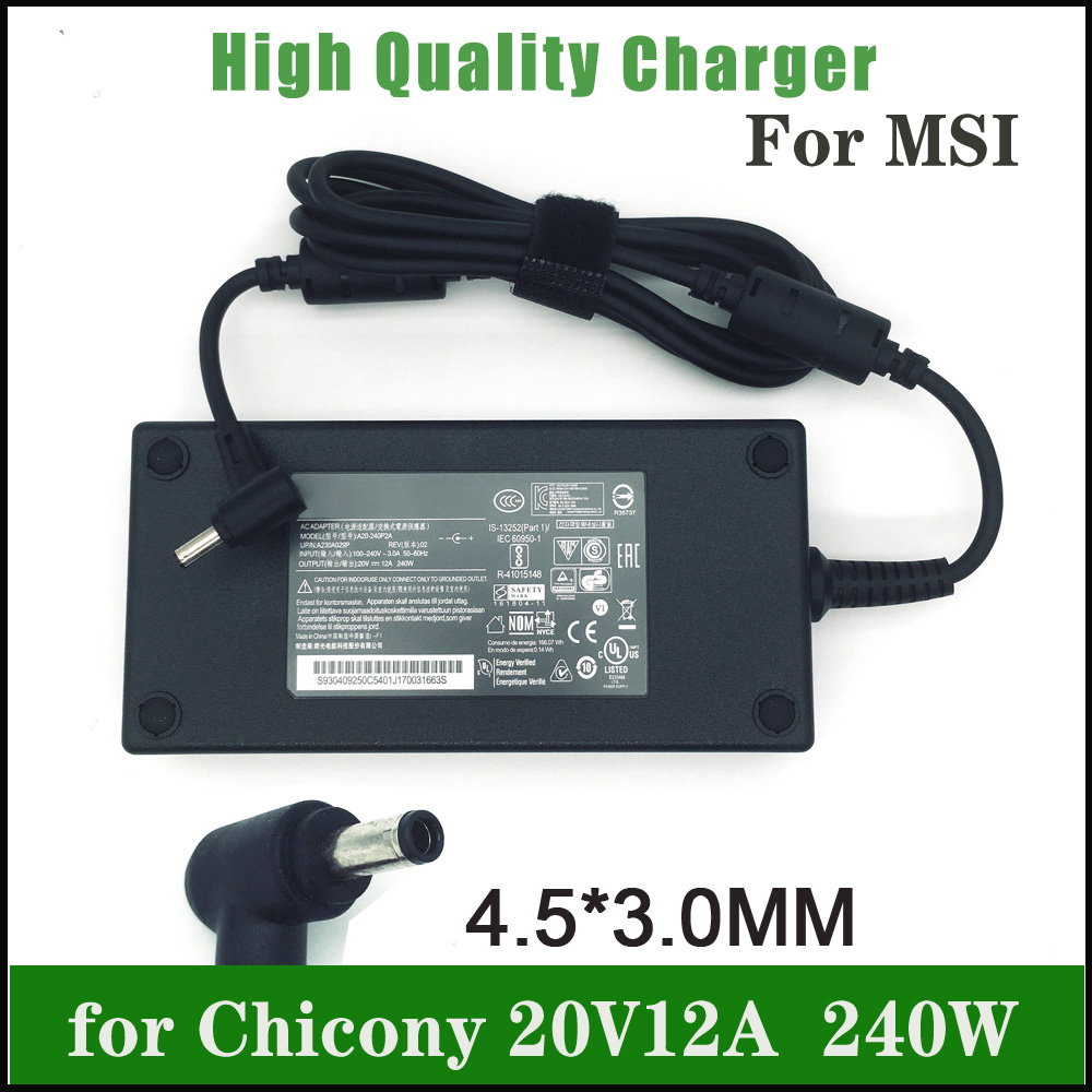 Original 20V 12A 240W AC Adapter Laptop Charger For Chicony MSI Pulse GL66 12UGOK-825 Power Supply Cord Notebook