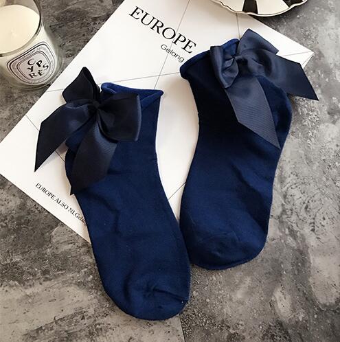De calcetines de lazo Streetwear mujeres corta de calcetines de Color caramelo Pantalón corto con contraste de Color Sockings señoras Bowknot Sox 1 pares/2 uds: 11