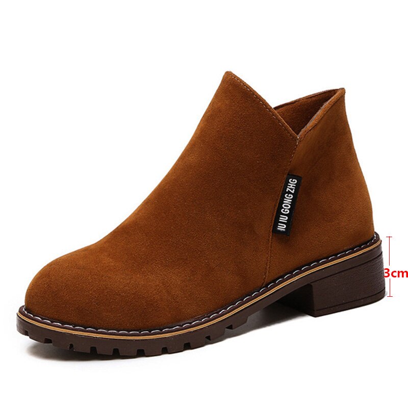 Dame ankelstøvler høst dame semsket skinn firkantede lave hæler plattform klassiske sko dame fritidssko