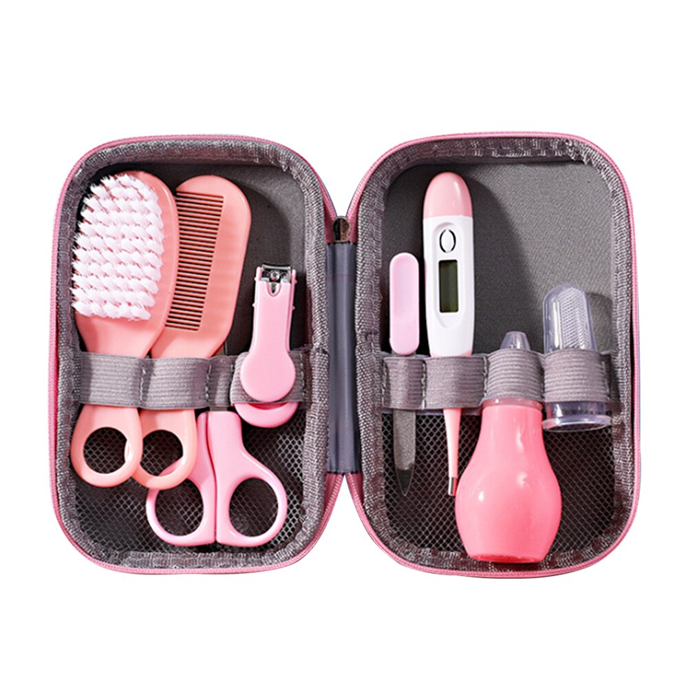 8pcs/set Baby Care Kit Baby Hygiene Kit Nail Scissors Clipper Portable Infant Child Healthcare Tools Sets for Toddler: Pink