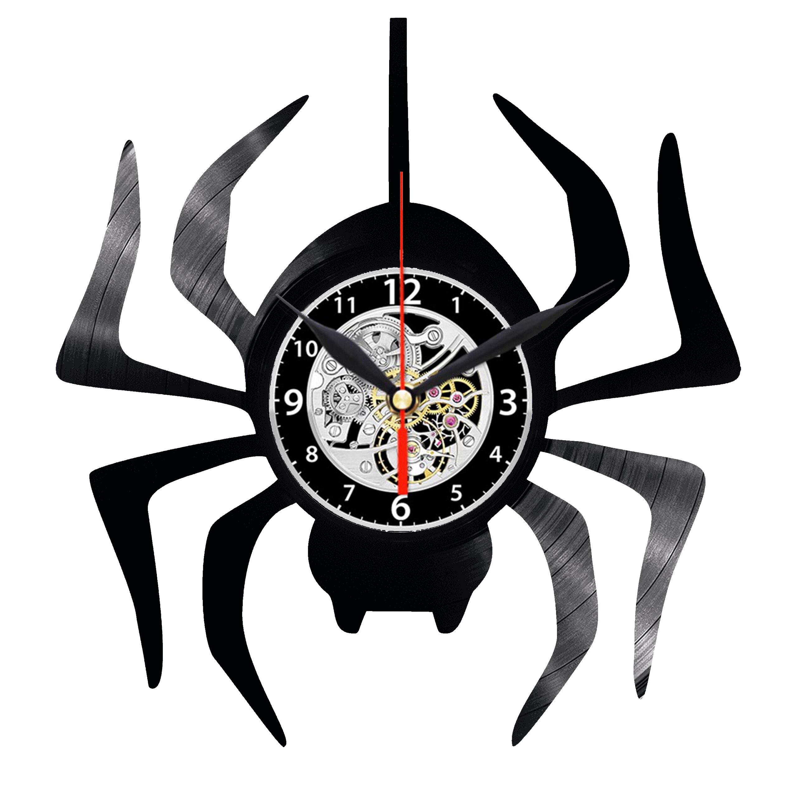 Reloj de pared de araña reloj Retro de vinilo hecho a mano Vintage estilo habitación decoración del hogar gran reloj de