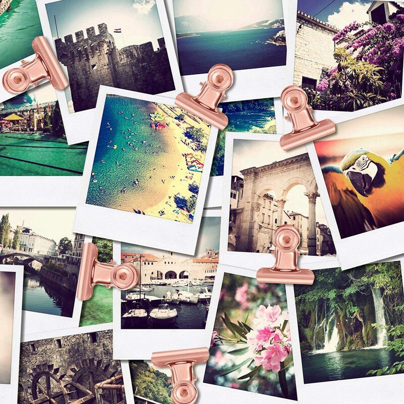 Set van 30 stuks punaises, clips en punaises voor schoolkunstprojecten op prikbord, foto's op prikbord (roségoud)