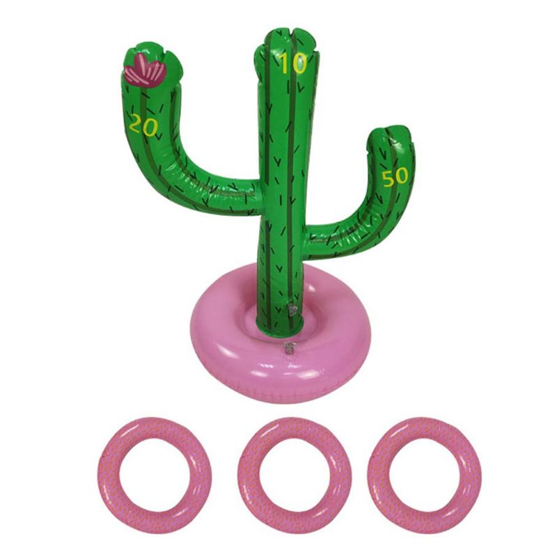 Inflatable Cactus and Three Throwing Rings Set Outdoor Interactive Game Kids Toy K92D