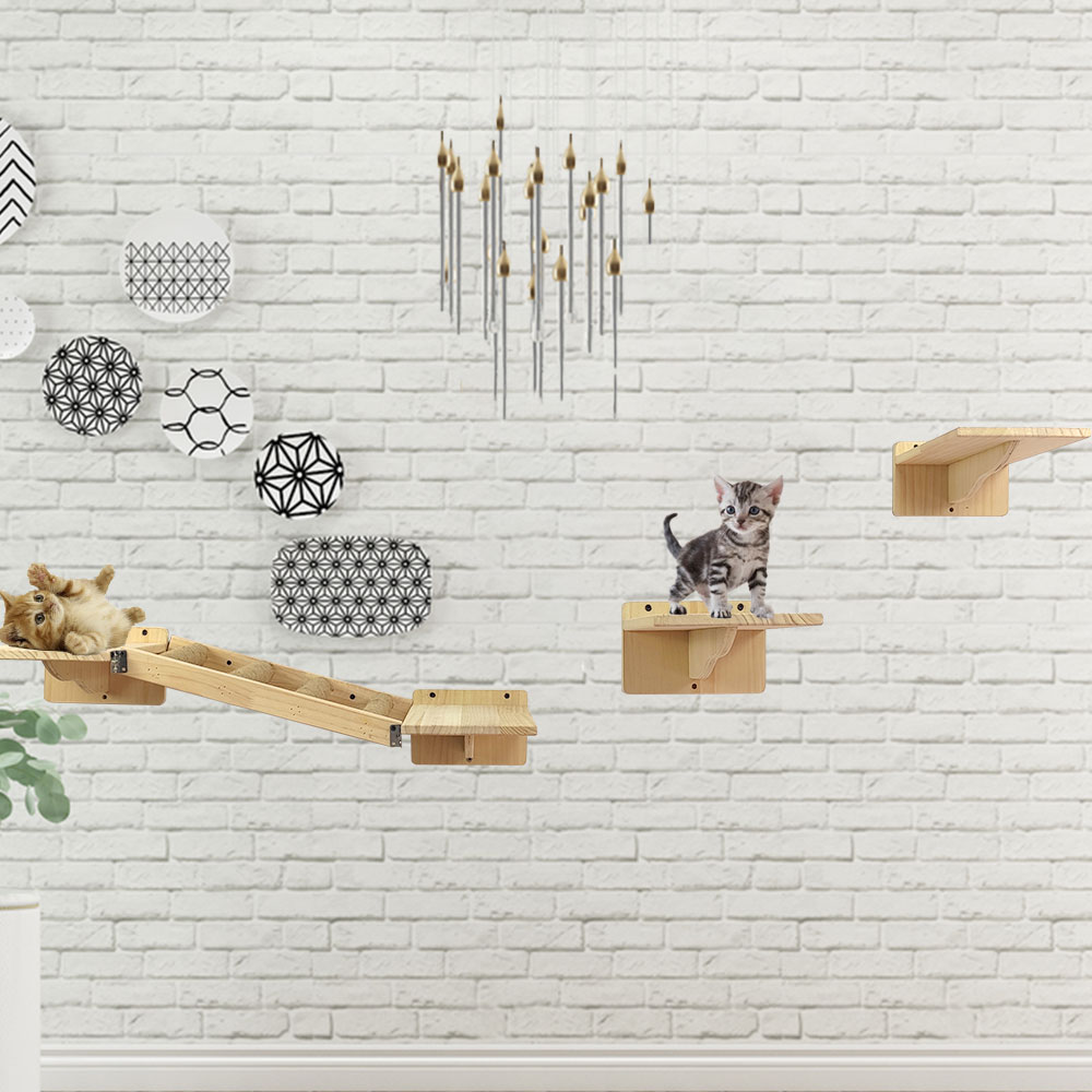 Wood Cat Mounted Vertical Ladder with Sisal Scratching Posts Handcrafted Wooden Cat Jumping Board Bed Cat Tree Activity Centres