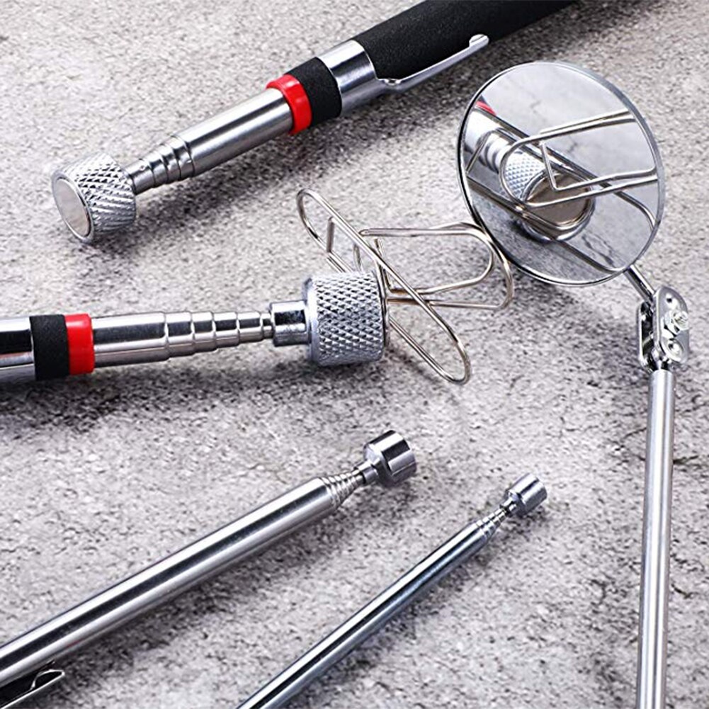 5PCS Magnetic Pick-up Tool Telescoping Grabber 360 Swivel Inspection Mirror with LED Light for Extra Viewing Pickup