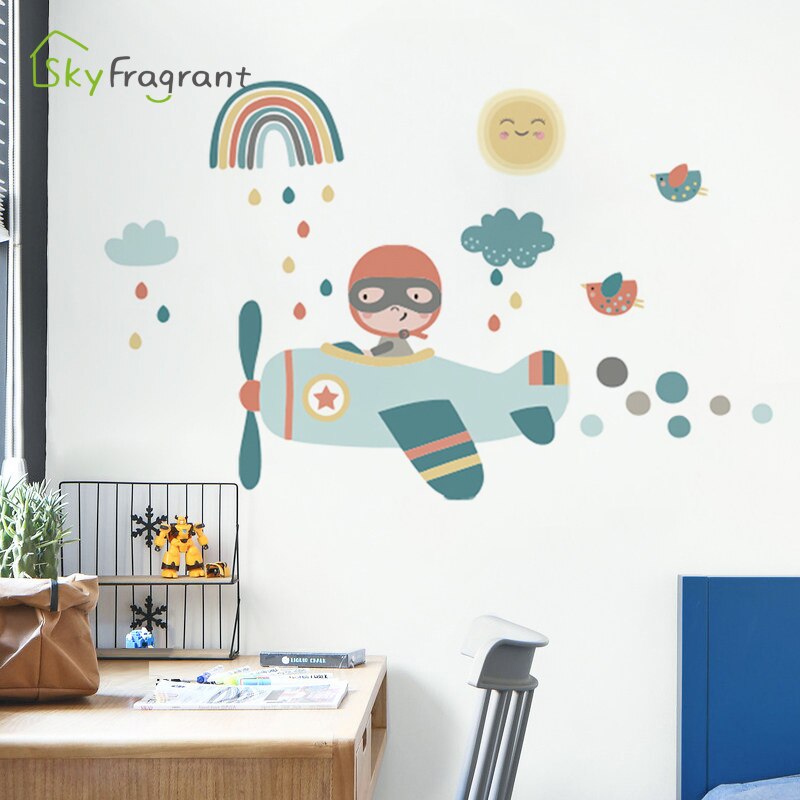 Happy flying cartoon wall sticker kids room decoration baby bedroom decor living room wall self-adhesive stickers home decor