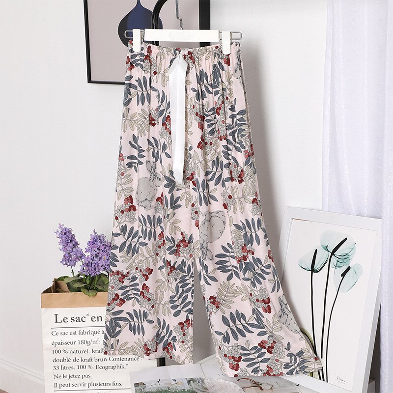 summer large size cotton home pants Korean girls' sweet loose wide leg pajamas: Orange