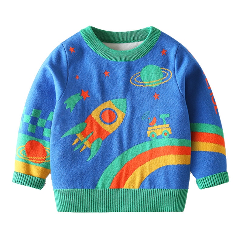 Autumn Kids Sweaters For Boys Cute Car space Print Sweatshirts Baby Child Cotton Outwear Clothes Top