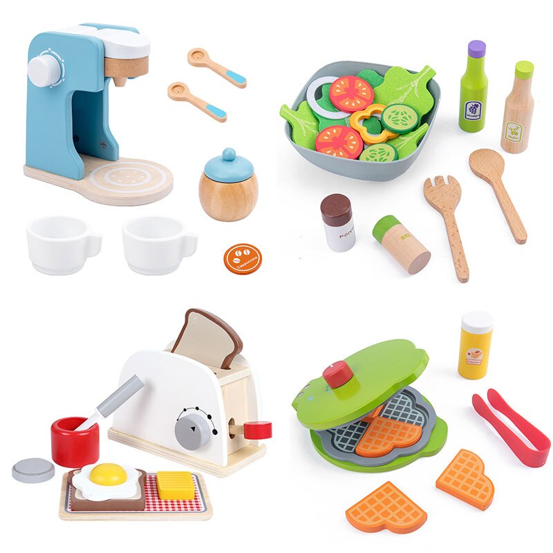 Children's Kitchen Toaster Coffee Maker Food Blender Salad Cooking Chef Toys For Girls Pretend Play Food Kids Miniature Kitchen