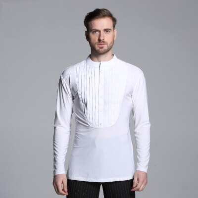 Herre skjorte t-shirt latin dans tøj lange ærmer skjorter moderne cha-cha dans vals latin dans mænd moderne konkurrence kjole: Hvid / M