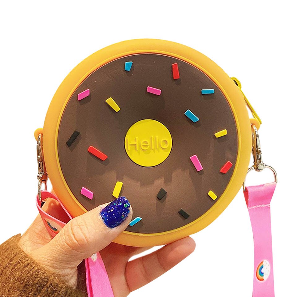 Silicone arco-íris redondo crossbody moeda saco criança menina crianças bolsa de ombro alça ajustável férias viagem bolso pacote: 5