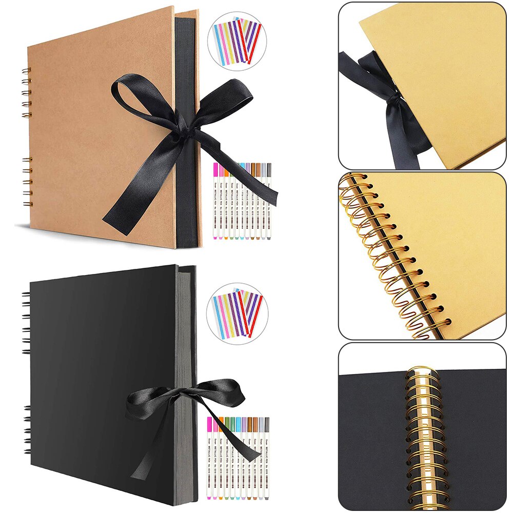 80 Black Pages Memory Books DIY Craft Photo Albums Scrapbook Cover Kraft Album A4 Craft Paper For Wedding Anniversary