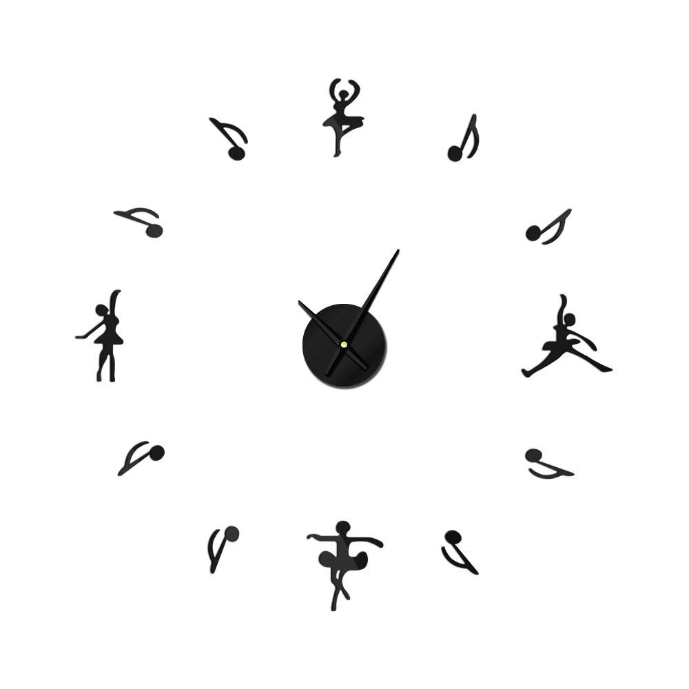DIY Ballet Dancers Music Notes Giant Wall Clock Modern Ballerinas Home Decor Wall Watch Ballet Music Lovers: Black / 27 inch