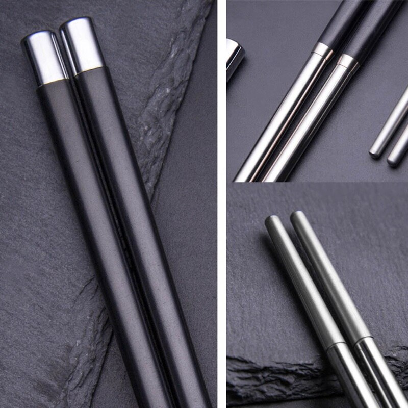 1 Pair Stainless Steel Japanese Chopsticks Non-slip Stainless Steel Chop Sticks Set Reusable Food Sticks Sushi Hashi