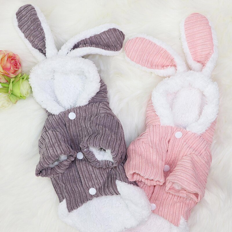 Konijn Warm Winter 2-Legged Dog Kleding Katoen Gewatteerde Cosplay Kostuum Polyester Warm Verdikking Leuke Hond Jas