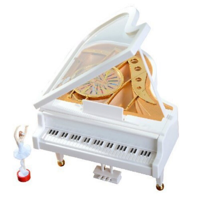 Music Box Boutique with Dancing Girl Classical Day White Gold Piano Song home ornaments or birthday: 15X13cm