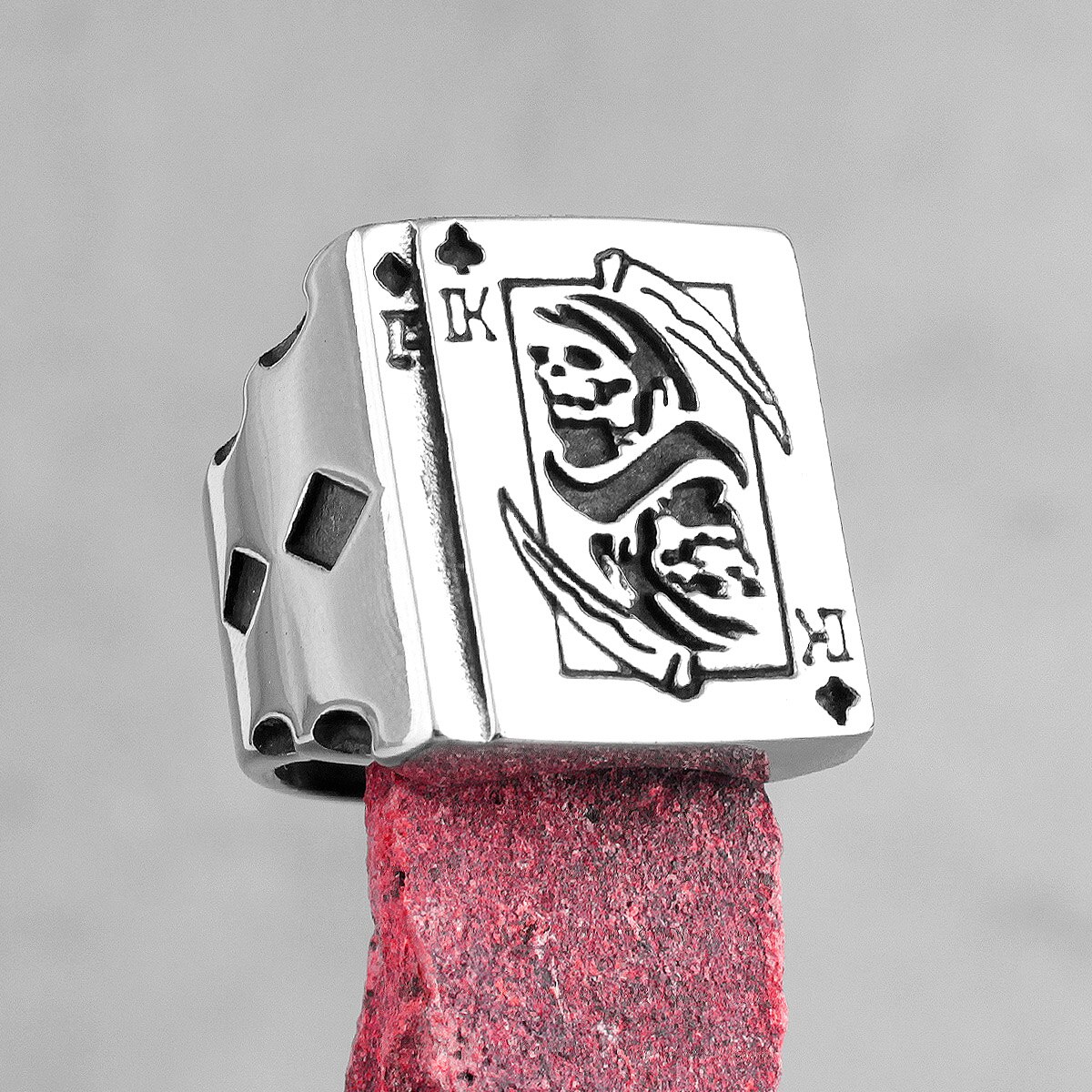 Grim – bague Punk gothique en acier inoxydable pour homme, bijoux, crâne de Poker, petit ami, motard, ,