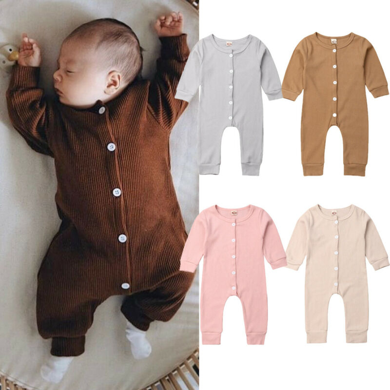 Baby Frühling Herbst Kleidung 0-24M Kleinkind Baby Art Mädchen Junge Rippen Strampler fest Langarm Gesamt Outfit Kleidung