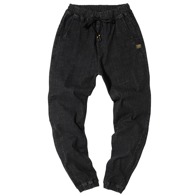 Menn bukser plus size stretch harem bukser jeans menn løse høst og vinter elastiske midje bukser: Svart / 6xl