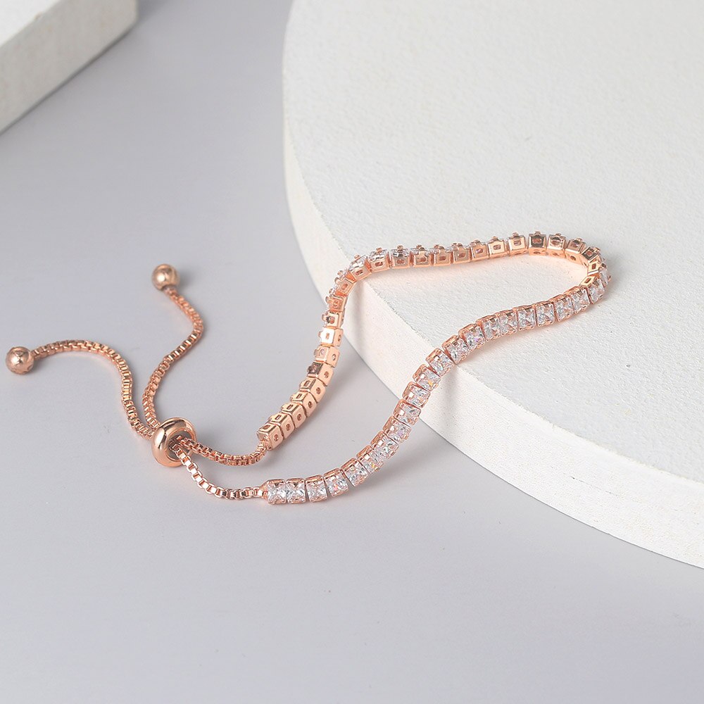 Zhouyang amizade pulseiras para mulher 2.5*2.5mm zircão quadrado rosa cor de ouro artesanal pulseira jóias presente por atacado h024