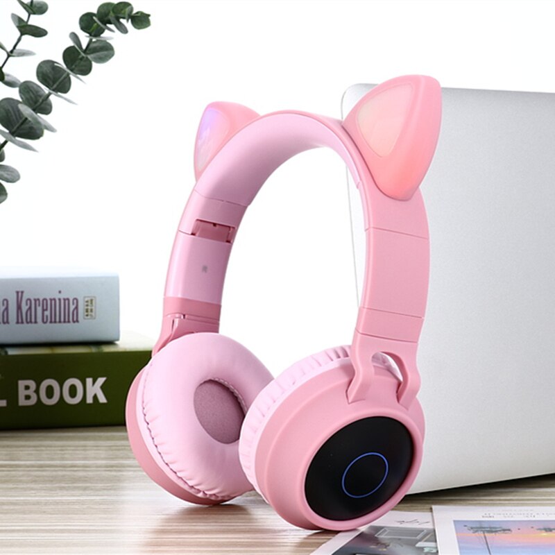 Cute Cat Bluetooth 5.0 Headset Wireless Hifi Music Stereo Bass Headphones LED Light Mobile Phones Girl Daughter Headset For PC: pink no box