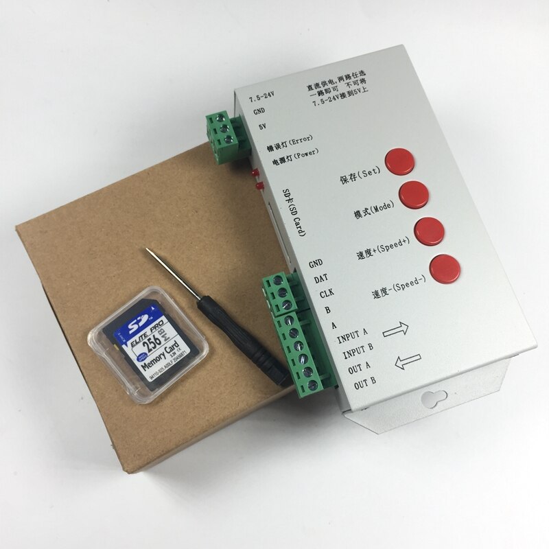 T1000s sd-kort  ws2801 ws2811 ws2812b lpd 6803 ledet 2048 piksler kontroller  dc5 ~ 24v t -1000s rgb ledet kontroller