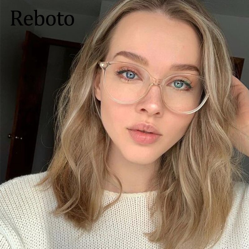 Montura de gafas ópticas transparentes para mujer, lentes ópticas transparentes con montura redonda Estilo Vintage, antiluz azul,