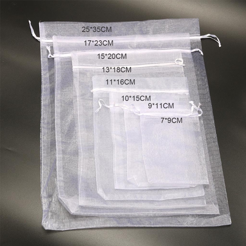 100Pcs Sheer Koord Organza Sieraden Pouches Wedding Party Kerst Halloween Thanksgiving Favor Bags 101A