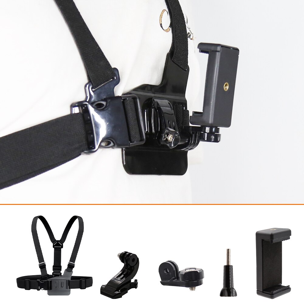 HONGDAK-arnés ajustable para cinturón corporal, montaje en el pecho para Cámara de Acción GoPro Hero 10, 9, 8, 7, EKEN, Smartphone con Clip: Set 3