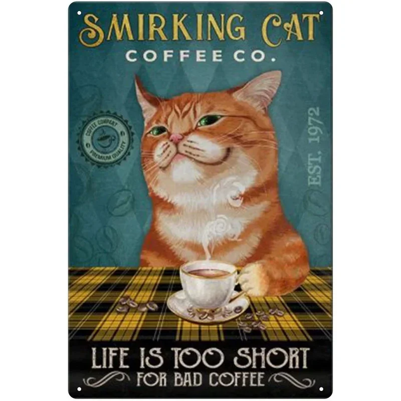 retro Katze Kaffee Metallschild Jahrgang Küchenschilder Wanddekoration Weil Mord ist falsch Lustige Schilder Bar Dekorationen Kunst Poster