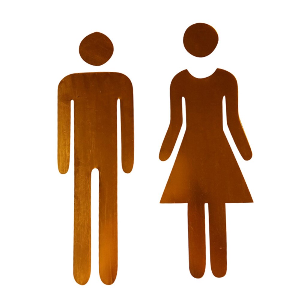 Pegatinas de espejo 3D acrílico divertido para puerta de baño, señal de entrada para hombre y mujer, adhesivo para baño, Mural artesanal, calcomanías de decoración para puerta y pared del hogar: Dorado