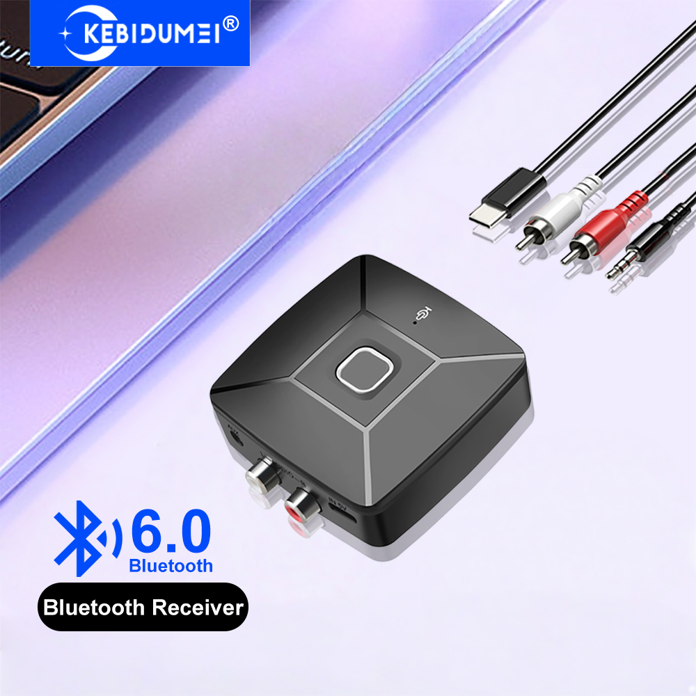 Bluetooth 6.0 -lydmodtager 3.5mm aux trådløs stereo musiklydadapter 2 rca-modtager med mikrofon til pc-forstærker bilhøjttaler