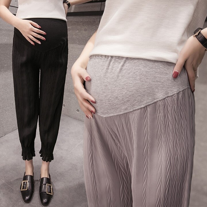 Raskaana olevat naiset kevät ja kesä ohuet yhdeksän sentin housut ulkona käyttää leggingsit kesällä casual chiffon housut haaremi housut