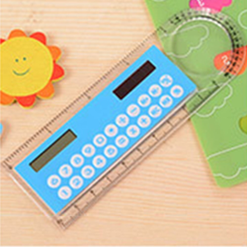 10cm mini ultra-cienki linijka kalkulator na baterię słoneczną lupa wielofunkcyjne Calculadora artykuły biurowe: Niebieski