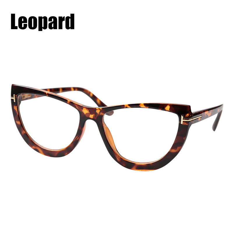 SOOLALA Oversized Cat Eye Eyeglasses Frame Womens Spring Hinge Clear Lens Female Myopia Optical Computer Transparent Glasses: Leopard