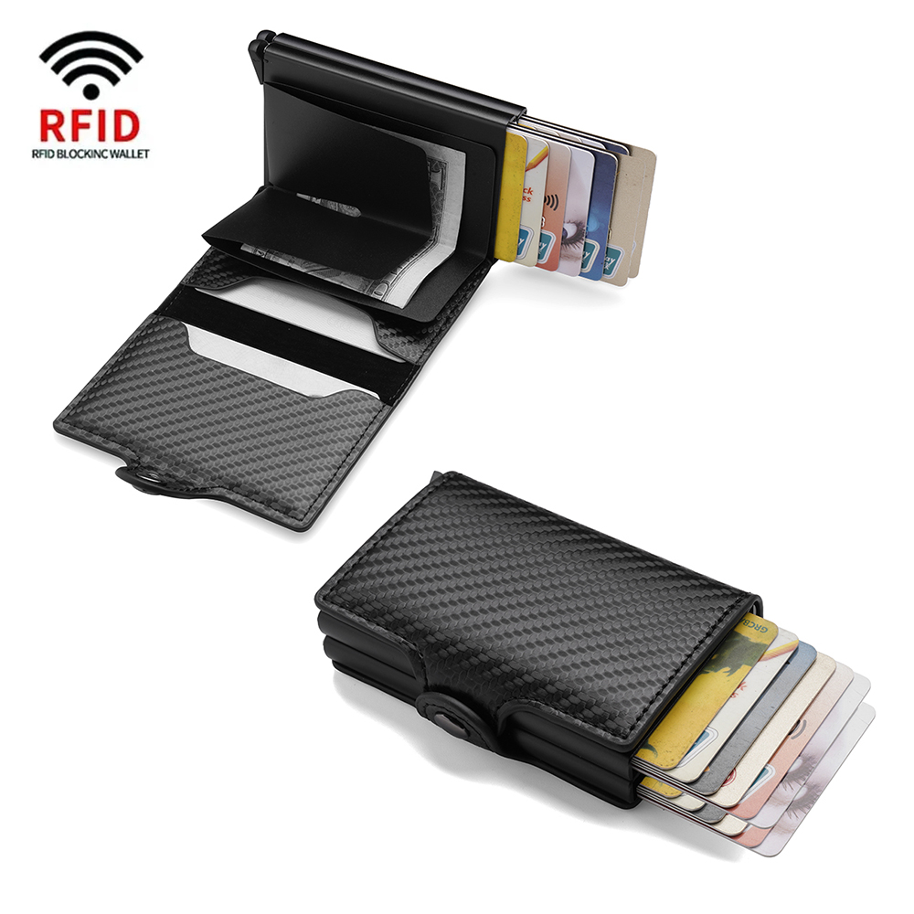 Etui na karty kredytowe z włókna węglowego Męskie podwójne etui na karty bankowe Anti Rfid Portfel Metal Business Bank Minimalistyczny prezent na prezent