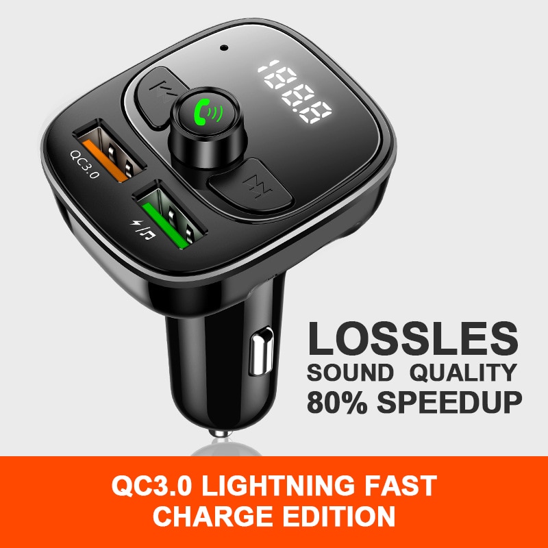 QC 3.0 Handsfree 5.0 Fm Transmitter Modulator Car Bluetooth Car Kit Fast Dual USB Charger Car MP3 Player TF Card Music Adapter