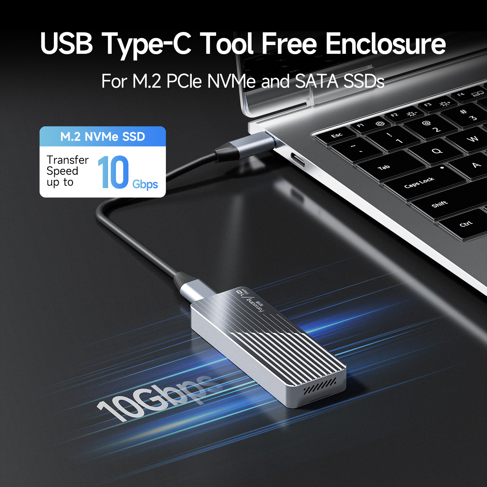 Fanxiang MD85 M.2 SSD Enclosure 10Gbps NVMe/NGFF-SATA Dual Protocol USB 3.2 Gen2 Type C SSD Case With Heat Fan SSD Disk Box