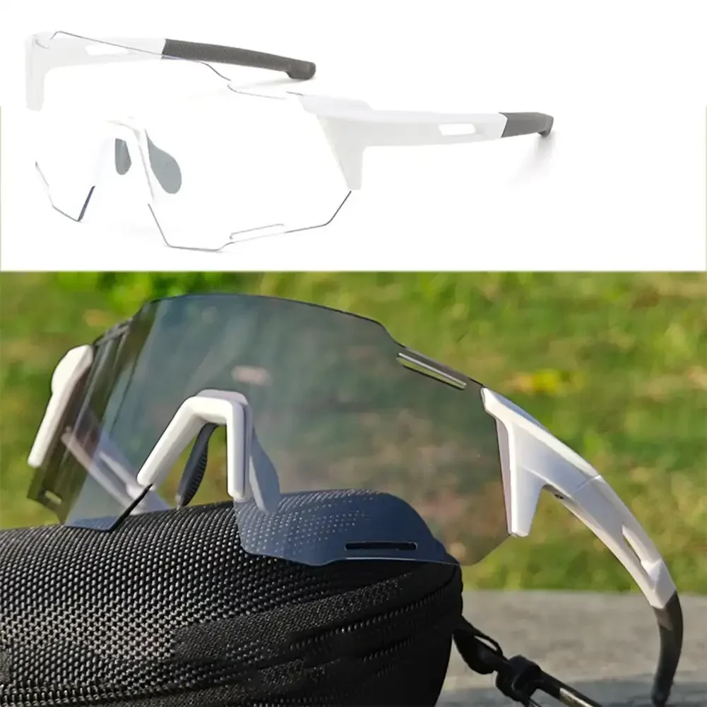 Cykelbriller fotokromiske cykelsolbriller  uv400 mtb sportsbriller udendørs cykelbriller cykel cykling fiskeudstyr: Sort