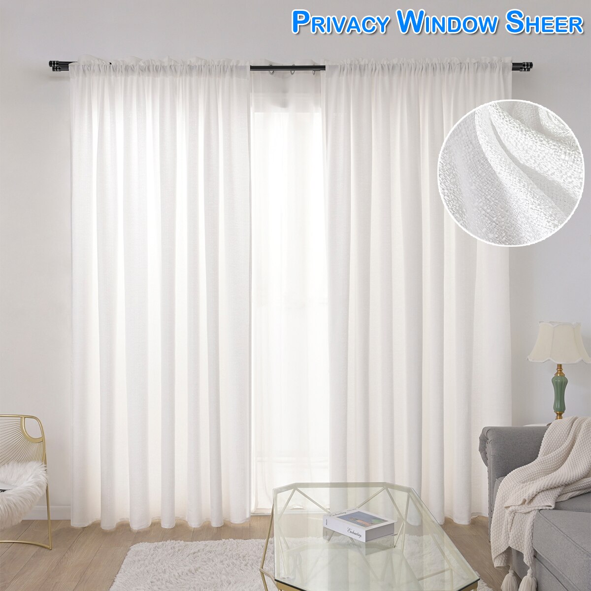 White Semi Sheer Curtains For Living Room Rod Pocket Window Drapes Bedroom Privacy Window Screening Tulle Curtains Decoration