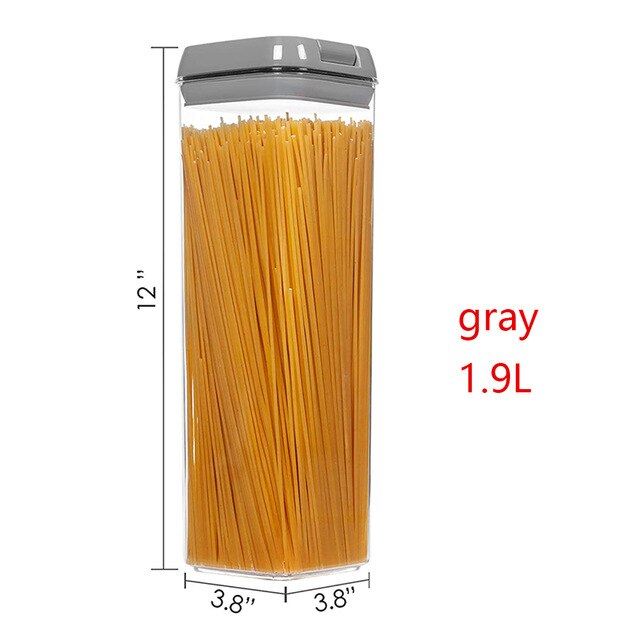 1PCS Airtight Cereals Storage Containers with Lid-Plastic Transparent Sealed Kitchen Vacuum Box Bulk Food Refrigerator Organizer: gray 1900ml