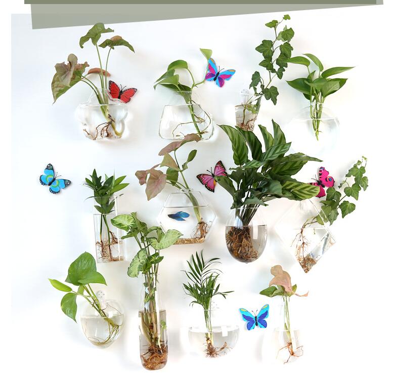 wall glass vase Wall mounted fish tank Hanging hydroponic vase Living room wall decoration