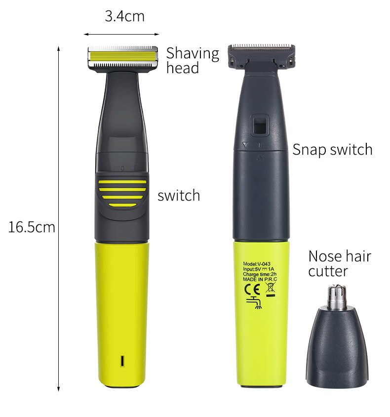 2 in 1 Electric Beard Shaver Trimmer Small T Head Beard Trim USB Charging Waterproof Male and Female Shaving Nose Hair Trimmer