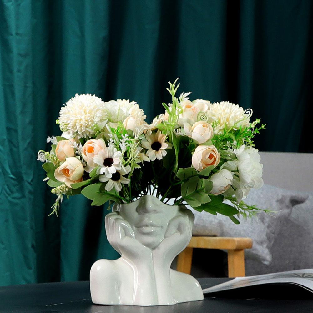 Ceramic Human Face Flower Vase Art Creatrive Sculpture Human Head Abstract Plant Flower Pot Home Decor Arrangement
