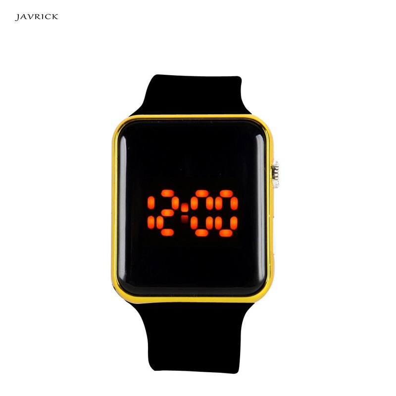 JAVRICK Mannen Vrouwen Siliconen LED Sport Horloge Digital Armband Unisex Horloges Zwart: Geel